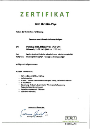 Fahrrad Sachverständiger Christian Voye